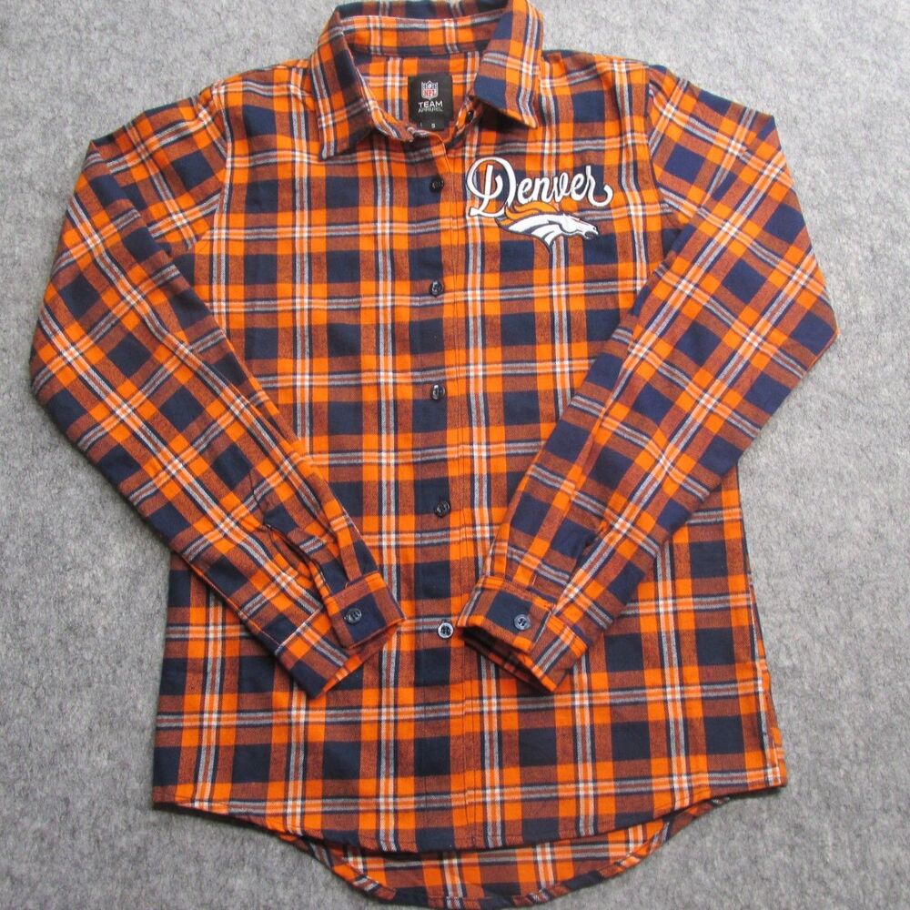 Women's Denver Broncos Orange  Flannel Button-Up Long Sleeve Shirt Size S